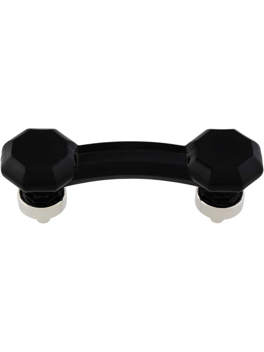 Black Octagonal Glass Bridge Handle with Brass Base 3-Inch Center-to-center in Polished Nickel.